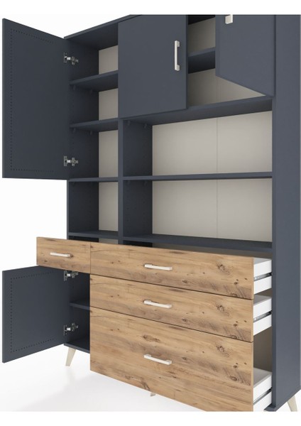 Arges Dolap 9 Raflı 4 Çekmeceli 4 Kapaklı 132X30X195 Antrasit-Antrasit/çam fırsatları