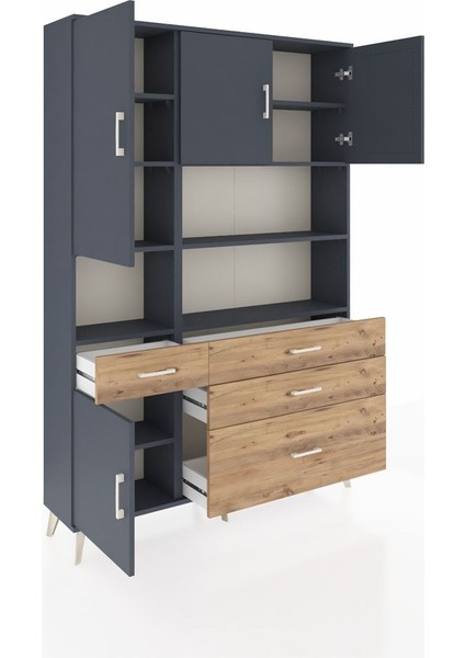 Arges Dolap 9 Raflı 4 Çekmeceli 4 Kapaklı 132X30X195 Antrasit-Antrasit/çam indirimleri