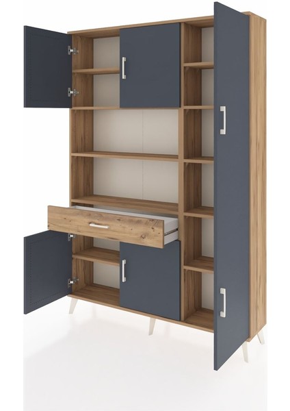 Arges Dolap 10 Raflı Tek Çekmeceli 6 Kapaklı 132X30X195 Çam-Antrasit/çam modelleri