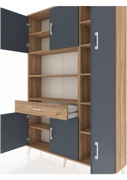 Arges Dolap 10 Raflı Tek Çekmeceli 6 Kapaklı 132X30X195 Çam-Antrasit/çam fırsatları