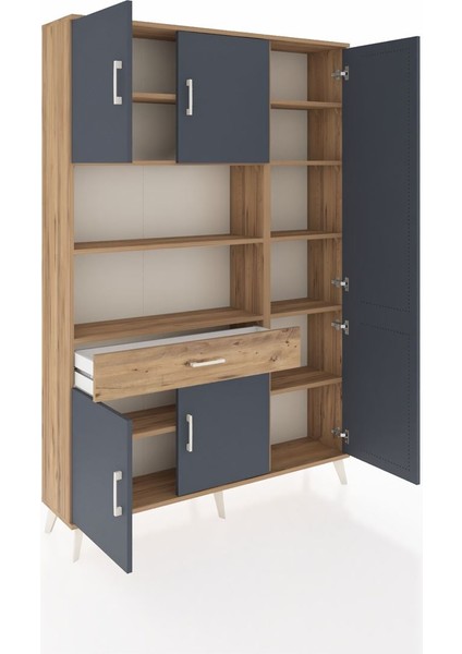 Arges Dolap 10 Raflı Tek Çekmeceli 6 Kapaklı 132X30X195 Çam-Antrasit/çam indirimleri