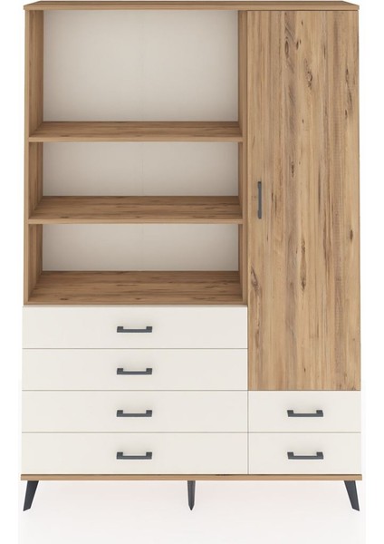 Arges Dolap 7 Raflı 6 Çekmeceli Tek Kapaklı 132X30X195 Çam-Çam/aytaşı