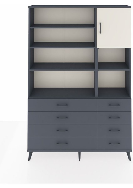 Arges Dolap 8 Raflı 8 Çekmeceli Tek Kapaklı 132X30X195 Antrasit-Aytaşı/antrasit