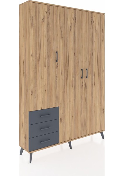 Arges Dolap 6 Raflı 3 Çekmeceli Tek Askılı 132X30X195 Çam-Çam/antrasit fiyatları