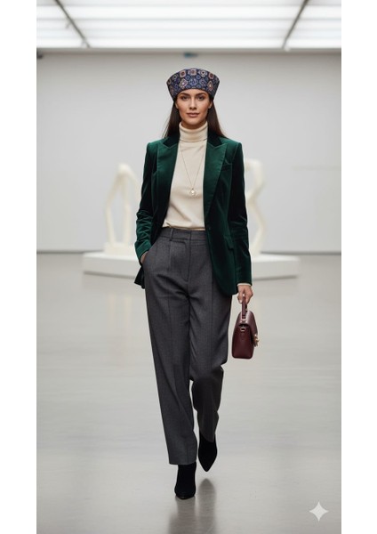 Desenli Kumaş Kadın Beret Şapka – Şehir Şıklığı Aksesuarı