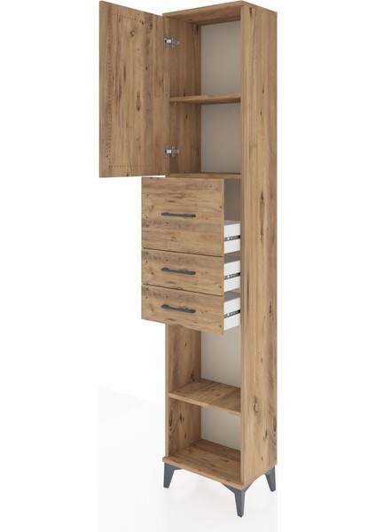 Arges Dolap 3 Raflı 3 Çekmeceli Tek Kapaklı 44X30X221 Çam-Çam fırsatları