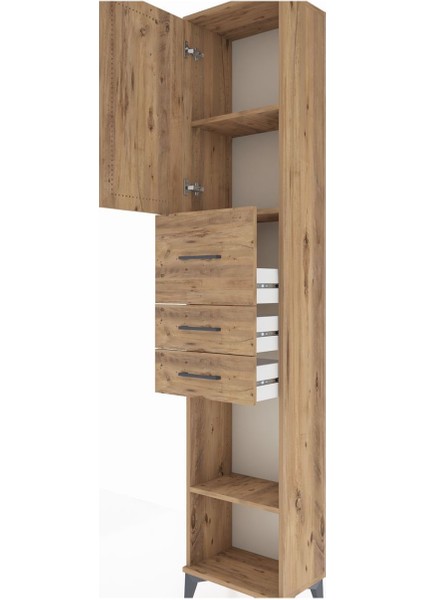 Arges Dolap 3 Raflı 3 Çekmeceli Tek Kapaklı 44X30X221 Çam-Çam indirimleri