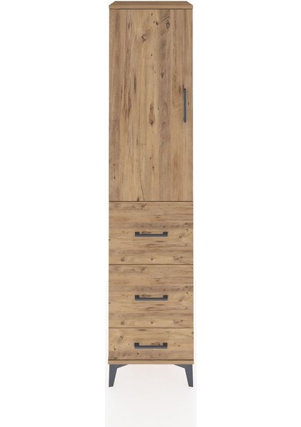 Hyperion Dolap 3 Raflı 3 Çekmeceli Tek Kapaklı 44X44X195 Çam-Çam