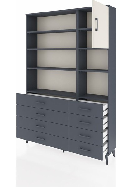 Arges Dolap 8 Raflı 8 Çekmeceli Tek Kapaklı 132X30X195 Antrasit-Aytaşı/antrasit modelleri