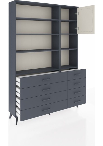 Arges Dolap 8 Raflı 8 Çekmeceli Tek Kapaklı 132X30X195 Antrasit-Aytaşı/antrasit indirimleri