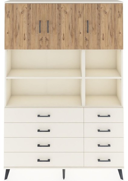 Arges Dolap 8 Raflı 8 Çekmeceli 3 Kapaklı 132X30X195 Aytaşı-Çam/aytaşı
