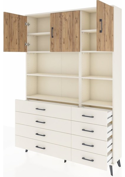 Arges Dolap 8 Raflı 8 Çekmeceli 3 Kapaklı 132X30X195 Aytaşı-Çam/aytaşı modelleri