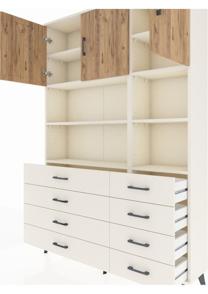 Arges Dolap 8 Raflı 8 Çekmeceli 3 Kapaklı 132X30X195 Aytaşı-Çam/aytaşı fırsatları