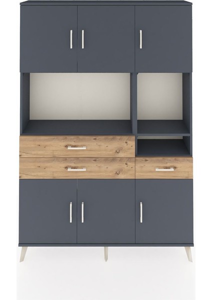 Arges Dolap 9 Raflı 3 Çekmeceli 6 Kapaklı 132X30X195 Antrasit-Antrasit/çam