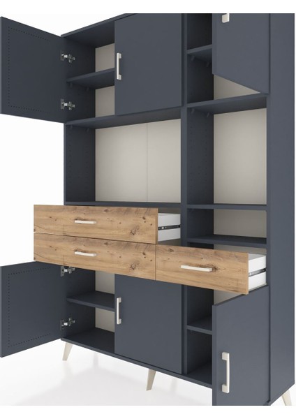 Arges Dolap 9 Raflı 3 Çekmeceli 6 Kapaklı 132X30X195 Antrasit-Antrasit/çam fırsatları