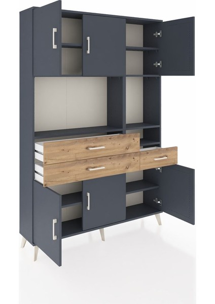 Arges Dolap 9 Raflı 3 Çekmeceli 6 Kapaklı 132X30X195 Antrasit-Antrasit/çam indirimleri