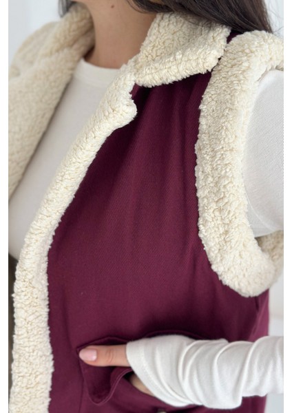 Kadın Peluş Kenarlı Cepli Yelek – Kontrastlı & Kışlık Stil modelleri