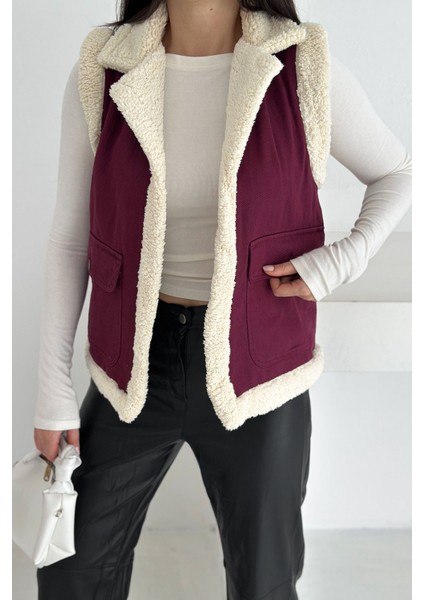 Kadın Peluş Kenarlı Cepli Yelek – Kontrastlı & Kışlık Stil fırsatları