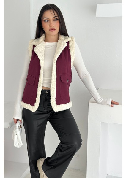 Kadın Peluş Kenarlı Cepli Yelek – Kontrastlı & Kışlık Stil indirimleri