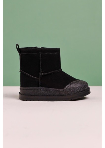 Gilla Siyah Süet Ters Dikiş Detaylı Içi Kürklü Bebe Bot