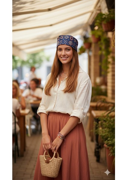 Desenli Kumaş Kadın Beret Şapka – Şehir Şıklığı Aksesuarı