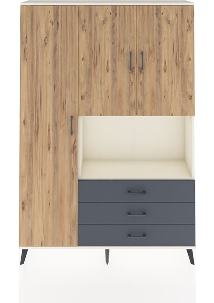 Arges Dolap 6 Raflı 3 Çekmeceli 3 Kapaklı 132X30X195 Aytaşı-Çam/antrasit