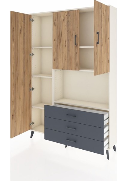 Arges Dolap 6 Raflı 3 Çekmeceli 3 Kapaklı 132X30X195 Aytaşı-Çam/antrasit modelleri