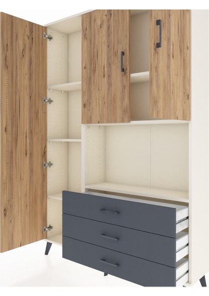 Arges Dolap 6 Raflı 3 Çekmeceli 3 Kapaklı 132X30X195 Aytaşı-Çam/antrasit fırsatları