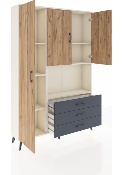 Arges Dolap 6 Raflı 3 Çekmeceli 3 Kapaklı 132X30X195 Aytaşı-Çam/antrasit indirimleri