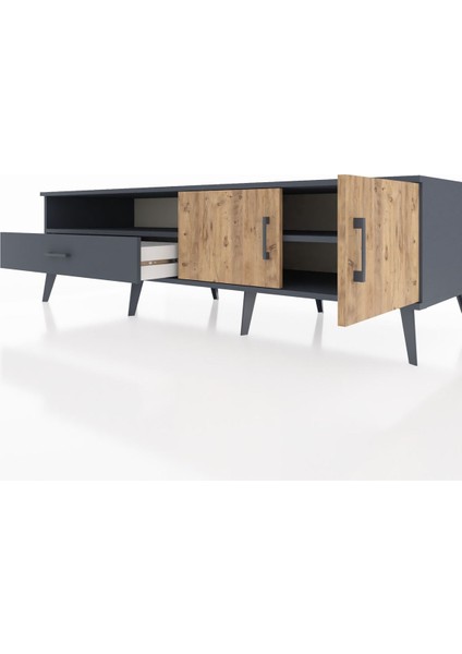 Kronos Tv Ünitesi 2 Raflı Tek Çekmeceli 2 Kapaklı 176X59X51 Antrasit-Çam/antrasit fiyatları