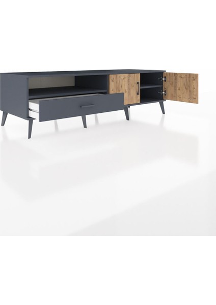 Kronos Tv Ünitesi 2 Raflı Tek Çekmeceli 2 Kapaklı 176X59X51 Antrasit-Çam/antrasit modelleri