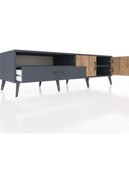 Kronos Tv Ünitesi 2 Raflı Tek Çekmeceli 2 Kapaklı 176X59X51 Antrasit-Çam/antrasit fırsatları