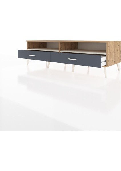 Kronos Tv Ünitesi 2 Raflı 2 Çekmeceli 176X59X51 Çam-Aytaşı/antrasit modelleri