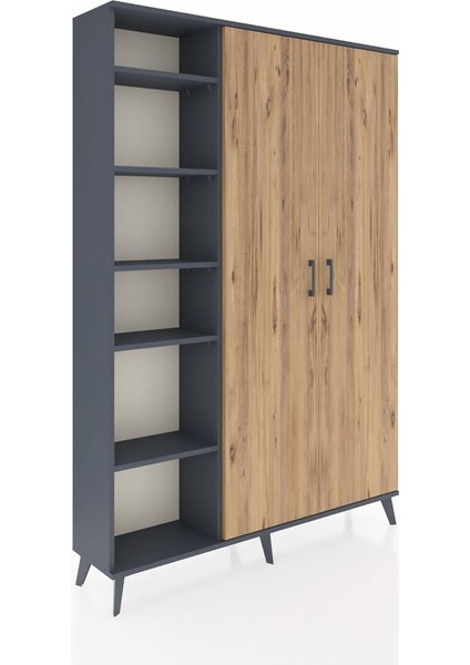 Arges Dolap 7 Raflı 2 Kapaklı Tek Askılı 132X30X195 Antrasit-Çam/antrasit fiyatları