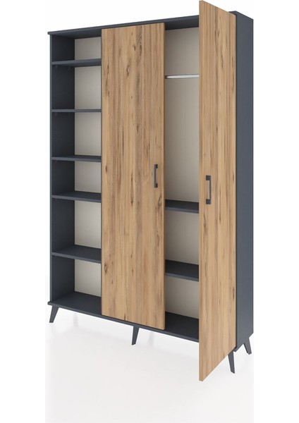 Arges Dolap 7 Raflı 2 Kapaklı Tek Askılı 132X30X195 Antrasit-Çam/antrasit modelleri
