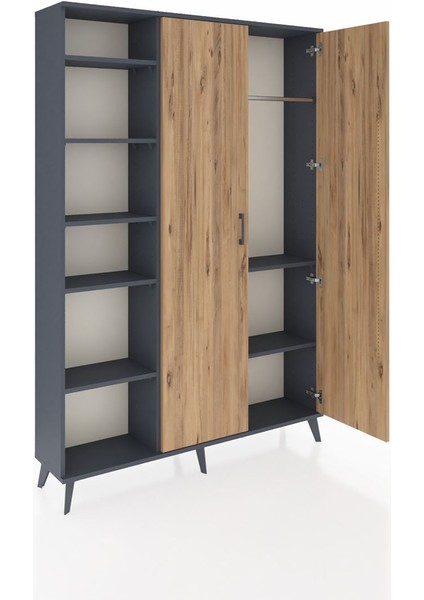 Arges Dolap 7 Raflı 2 Kapaklı Tek Askılı 132X30X195 Antrasit-Çam/antrasit indirimleri