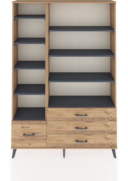Arges Dolap 9 Raflı 4 Çekmeceli 132X30X195 Çam-Antrasit/çam