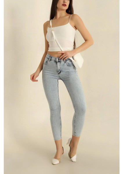 Kadın Slimfit Kot Kemerli Pantolon