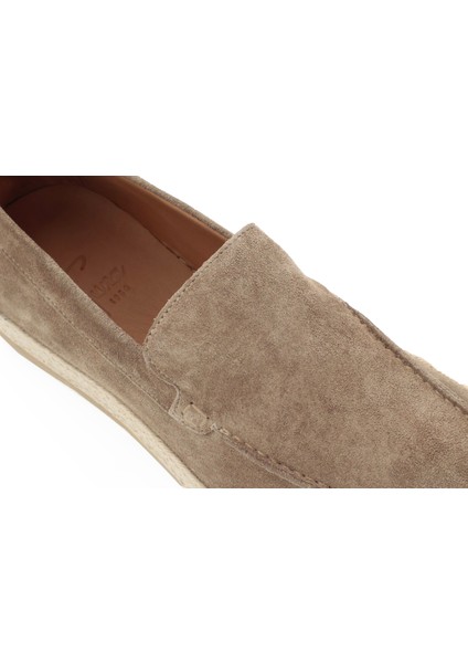 Hakiki Süet Deri Bej Loafer Erkek Ayakkabı - Kauçuk Taban - 4154