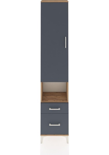 Arges Dolap 4 Raflı 2 Çekmeceli Tek Kapaklı 44X30X221 Çam-Antrasit