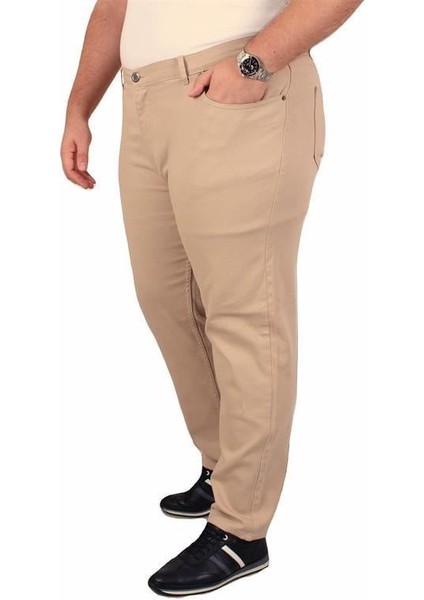 Büyük Beden Klasik 5 Cep Gabardin Pantolon 11915 Bej