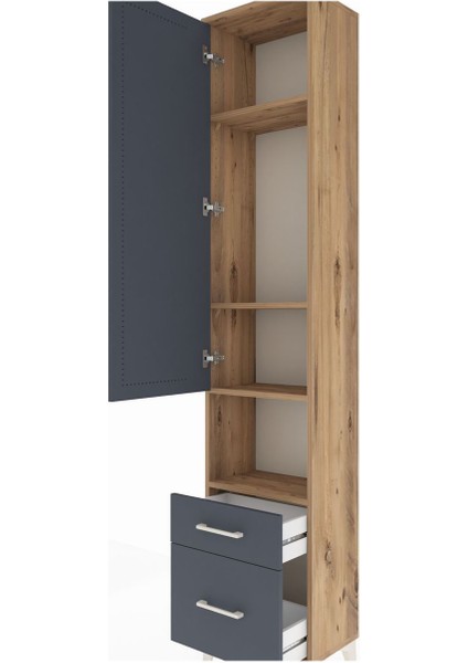 Arges Dolap 4 Raflı 2 Çekmeceli Tek Kapaklı 44X30X221 Çam-Antrasit indirimleri