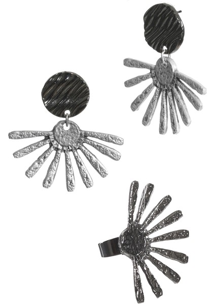 Kadın Çivili Model Güneş Küpe & Yüzük Seti indirimleri