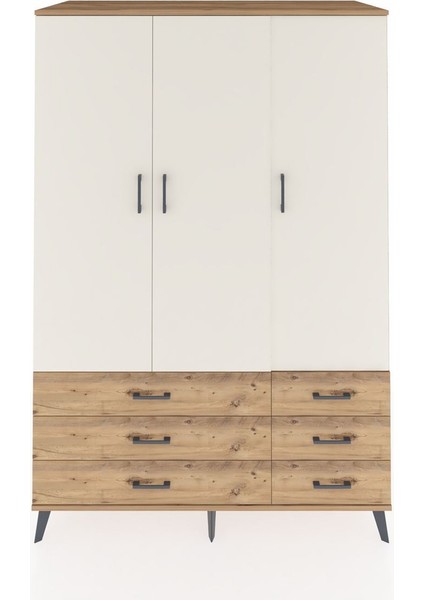 Kronos Dolap 5 Raflı 6 Çekmeceli Tek Askılı 132X59X195 Çam-Aytaşı/çam