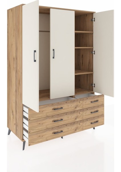 Kronos Dolap 5 Raflı 6 Çekmeceli Tek Askılı 132X59X195 Çam-Aytaşı/çam indirimleri