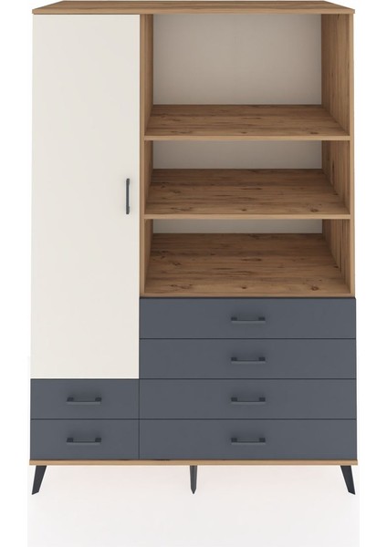 Kronos Dolap 7 Raflı 6 Çekmeceli Tek Kapaklı 132X59X195 Çam-Aytaşı/antrasit