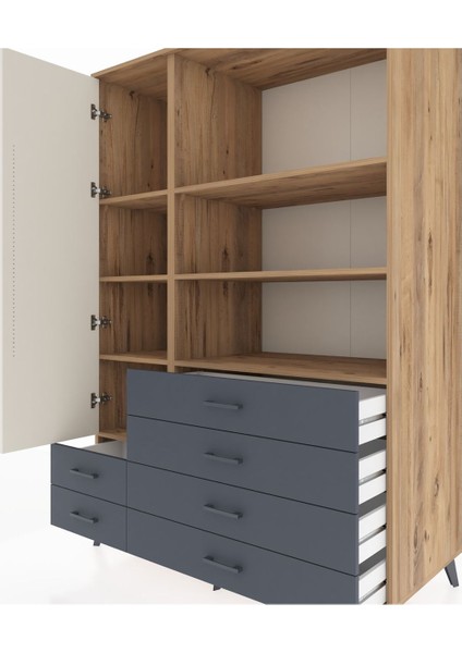 Kronos Dolap 7 Raflı 6 Çekmeceli Tek Kapaklı 132X59X195 Çam-Aytaşı/antrasit fırsatları