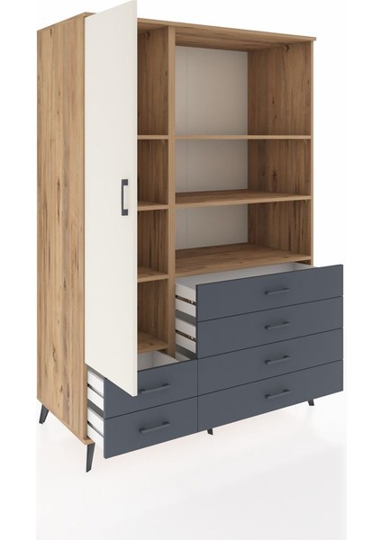 Kronos Dolap 7 Raflı 6 Çekmeceli Tek Kapaklı 132X59X195 Çam-Aytaşı/antrasit indirimleri