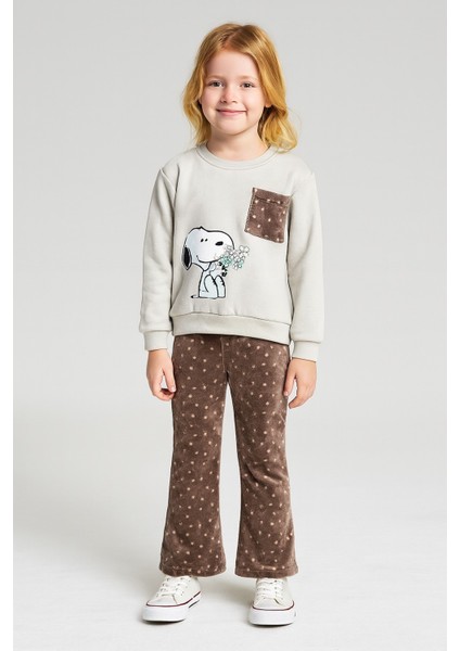 Çiçekli Kadife Taytlı Kışlık Çocuk Taytlı Takım