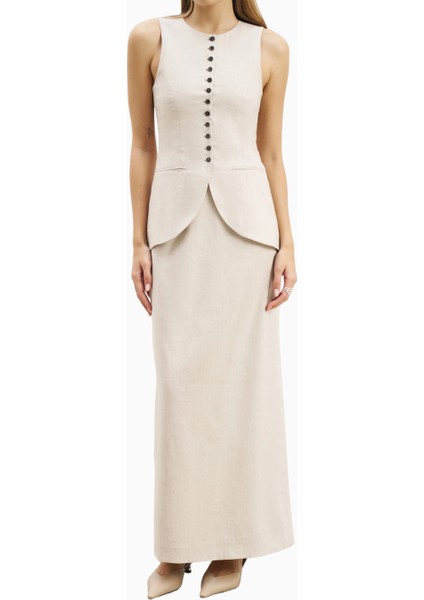 Mid Rise Linen Keten Maxi Kadın Etek fiyatları